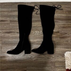 Unisa Thigh-High Black Suede Boots, Size 8.5
